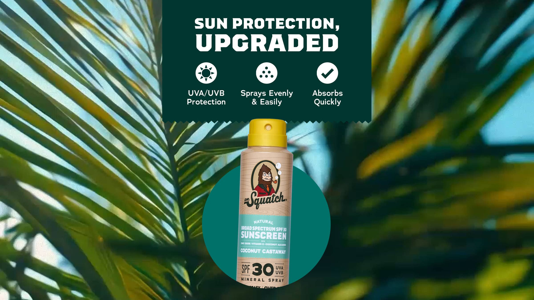 Dr. Squatch Spray Sunscreen | SPF 30 UVA/UVB Protection | Non-Greasy Mineral Sunscreen for Men - Beach Ready